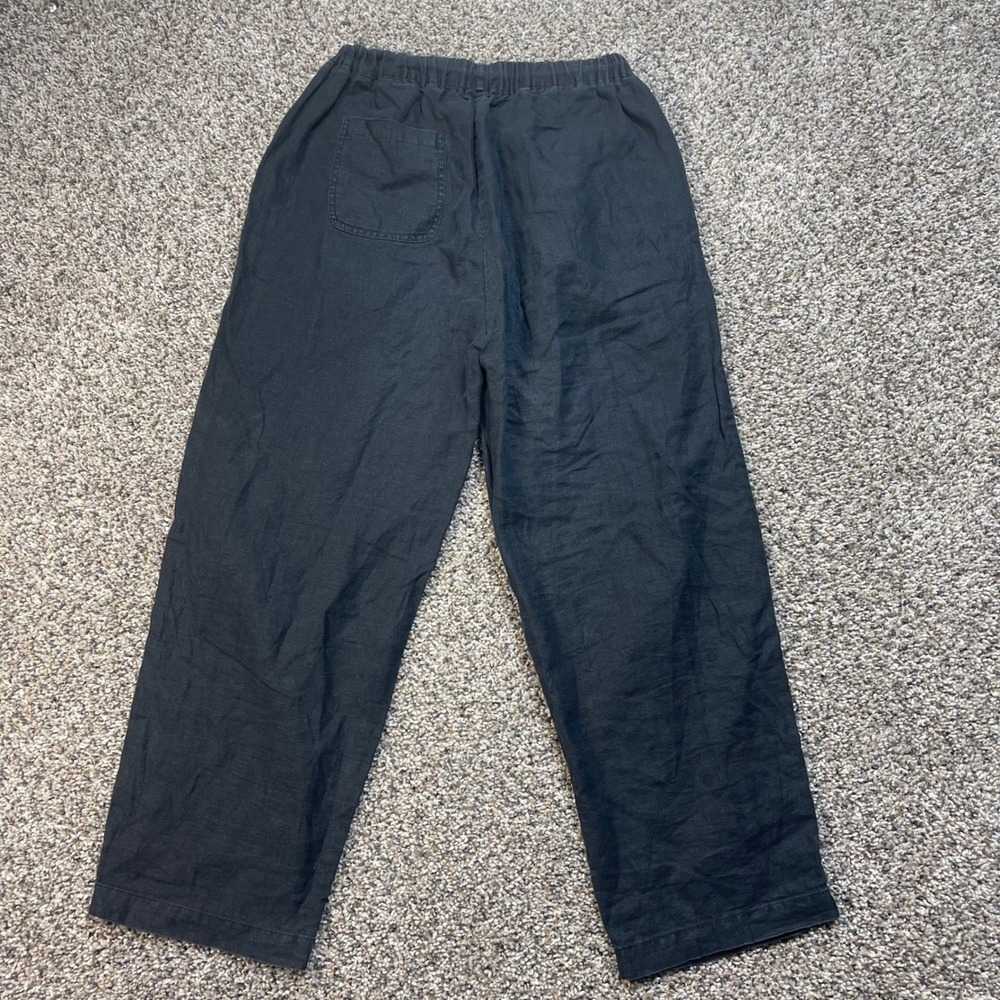 Quince Women's Small Linen Elastic Waist Straight Leg Pants Black Sustainable - Picture 2 of 9